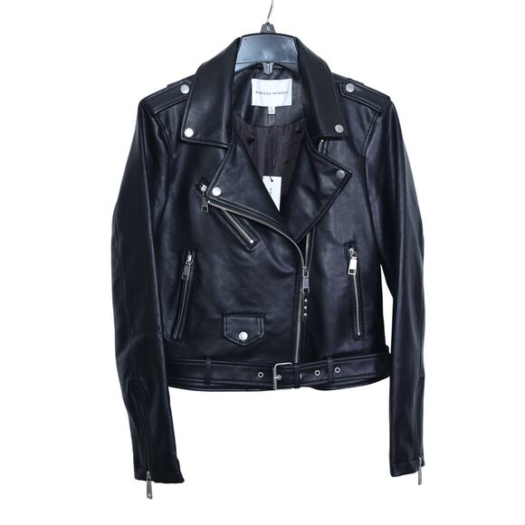 Rebecca Minkoff Vegan Leather Moto Biker Jacket - Womens Medium - Black - NWT - Picture 2 of 5